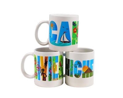 كوب سيراميك أبيض بالكامل بتصميم مطبوع